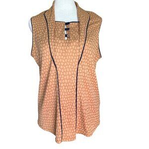 Jamie Sadock Medium Golf Top Shirt Tennis Sleeveless Piping Detail‎ Beige Gold